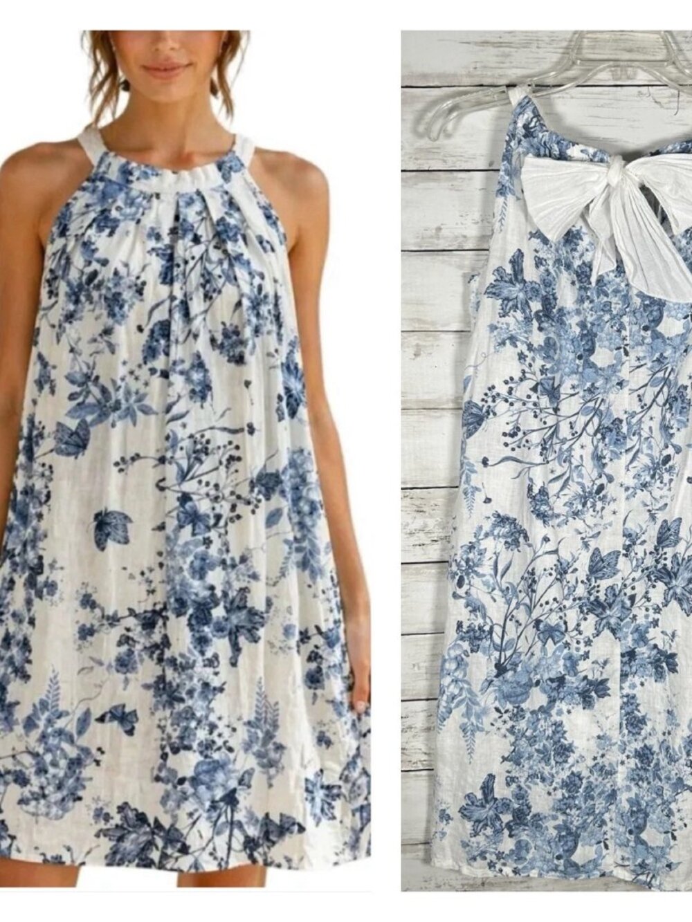 Bellambra Linen Floral Resortwear Cottagecore Halter Neck A-Line Dress